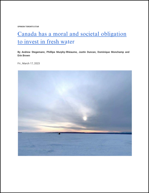 Canada a une obligation morale et sociétale dinvestir dans leau douce

Publié le 17 mars 2023

[Traduction canadienne française]

Le Canada a une obligation morale et sociétale dinvestir dans leau douce, selon plusieurs contributeurs de cet article. La nécessité de préserver et de protéger nos ressources en eau est cruciale pour lavenir du pays. Larticle explore comment des efforts concertés peuvent garantir un accès à long terme à leau potable pour toutes les communautés canadiennes. Mettant en avant un paysage vaste fait de neige et de glace sous un ciel nuageux, il souligne également la beauté naturelle que ces investissements aideraient à préserver.

---

Auteur : Plusieurs contributeurs.