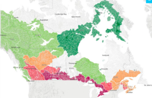 Alt Text: A map of Canada displaying regions in different colors. The northwest region is in dark green, central Canada is in light green, the southwest region is in pink, and the southeast region is in orange. Major cities and regional abbreviations are labeled, including Y.T., N.W.T., B.C., ALTA., SASK., MAN., ONT., and QUE.

Canadian French Translation: Carte du Canada montrant des régions de différentes couleurs : nord-ouest en vert foncé, centre en vert clair, sud-ouest en rose et sud-est en orange. Les grandes villes et les abréviations des régions telles que Y.T./N.W.T./C.-B./ALB./SASK./MAN./ONT./et QUE. sont indiquées.

(Note: The translation includes both the English labels as they appear on the map and their French counterparts to align with typical Canadian bilingual labeling conventions.).