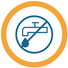 Icon of a faucet with a crossed-out water droplet, representing drinking water advisories. // Icône d’un robinet avec une goutte barrée, représentant les avis sur l’eau potable.