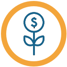 Icon of a plant with a dollar symbol, representing government financial support for environmental projects. // Icône d’une plante avec un symbole dollar, représentant le soutien financier gouvernemental pour les projets environnementaux.