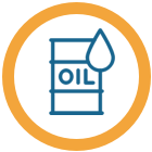 Icon of an oil barrel with a droplet, representing threats from pipelines. // Icône d’un baril d’huile avec une goutte, représentant les menaces des pipelines.